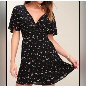 BB Dakota Lettie Black Pink Floral Skater Dress Flutter sleeve coquette feminine